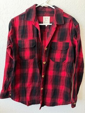 Women’s Red & Black Plaid Button-Up Shirt
